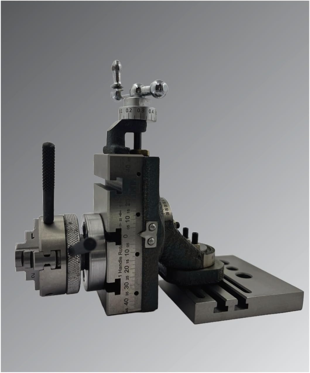 Assorts New Mini Swivel Vertical Slide (90mm X 50mm) featuring 3 Slots, a Side Scale, and a Base Plate, Enhanced with a Reliable 50mm 3-jaw Self-Centering Chuck including Back Plate