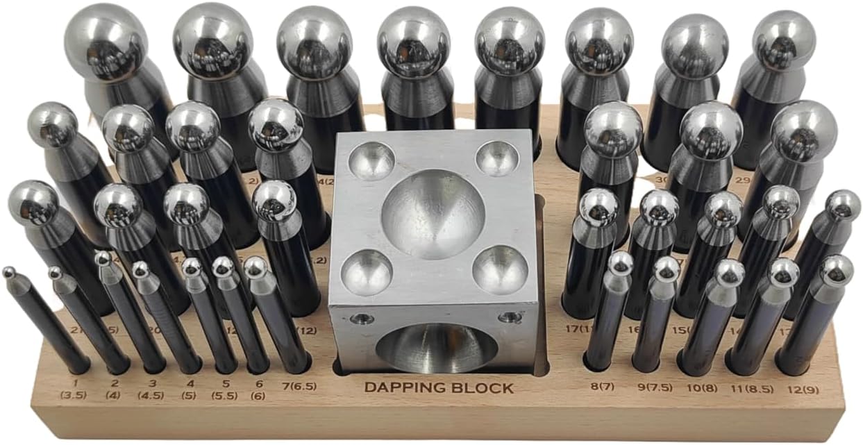 ASSORTS 37pcs Medium Doming Block Swage Punch Set Made of Steel Dapping Die Jewellers Tool