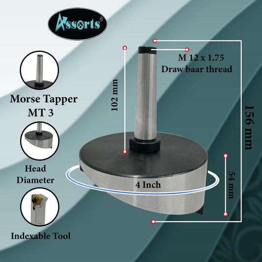 Large head size 4" Inch/ 100 mm diameter Fly cutter with Carbide Indexable tip facing tool (Morse Taper 3MT)
