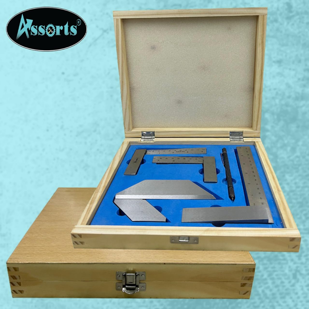 ASSORTS Starter Engineer Kit (Try Squares, Center Square & Carbide Scriber Pen) Wooden Packaging
