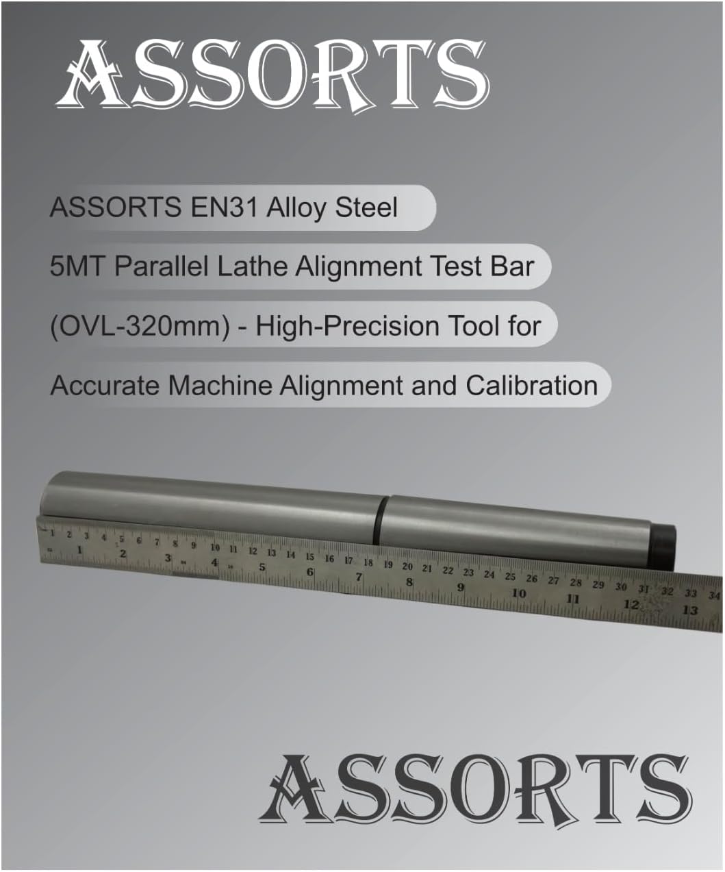 ASSORTS EN31 Alloy Steel 5MT Parallel Lathe Alignment Test Bar Mandrel (Morse Taper MT5) (OVL-320mm) - High-Precision Tool for Accurate Machine Alignment and Calibration