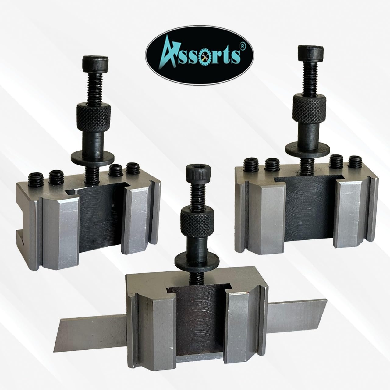 Assorts T-51 Quick Change Tool Post Set with 2 Standard Holders, 1 Boring Holder & 1 Parting Holder with 1/8” × 3/4” × 6” HSS Parting Blade – Lathe Tool Holder Set