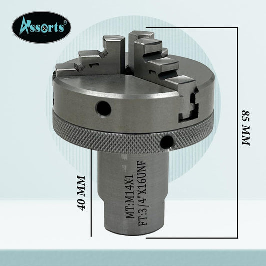 Lathe Spindle Adapter Connects 3/4" x 16 TPI Machine Spindle to M14 x 1 Threaded Chucks (ADAPTOR WITH 65 MM 3 JAW SELF CENTERING CHUCK)