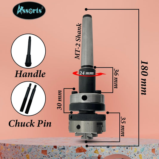Lathe Tailstock Die Holder 2MT Shank- Tapping Threading Reaming Drilling + 50 mm 3 jaw Self-Centering Chuck