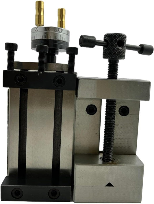 Assorts Tool Post Mini Vertical Slide – 4-Jaw Chuck or 50mm Steel Vise with Side Scale for Mini Lathe Metalworking(Combos of Tool Post MINI VS With scale)