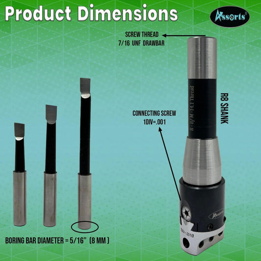 ASSORTS Quality Precision Boring Head Diameter 1.5" INCHES// 1 DIV: 0.001 Thou (R8 Shank (7/16" UNF Drawbar))