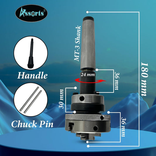 Lathe Tailstock Die Holder 3MT Shank- Tapping Threading Reaming Drilling+ 65 mm 3 jaw Self-Centering Chuck
