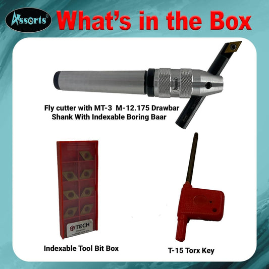 Assorts New Developed Fly Cutter with MT3 Shank & Indexable Boring Bar β Includes 10 PCS DCMT 11T304 Inserts, T-15 Key & Plastic Case | Perfect for Facing & Boring | Watch Video for Details