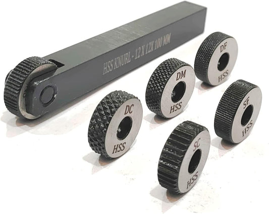 ASSORTS Set of Both Single Wheel Knurling Tool Holder with 5 HSS Knurls | Diamond & Straight Knurl Wheels | Lathe Knurl Tool for Metalworking