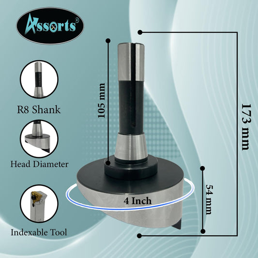 Assorts Large head size 4" Inch/ 100 mm diameter Fly cutter with Carbide Indexable tip facing tool (R8 Shank (7/16 UNF Drawbar))