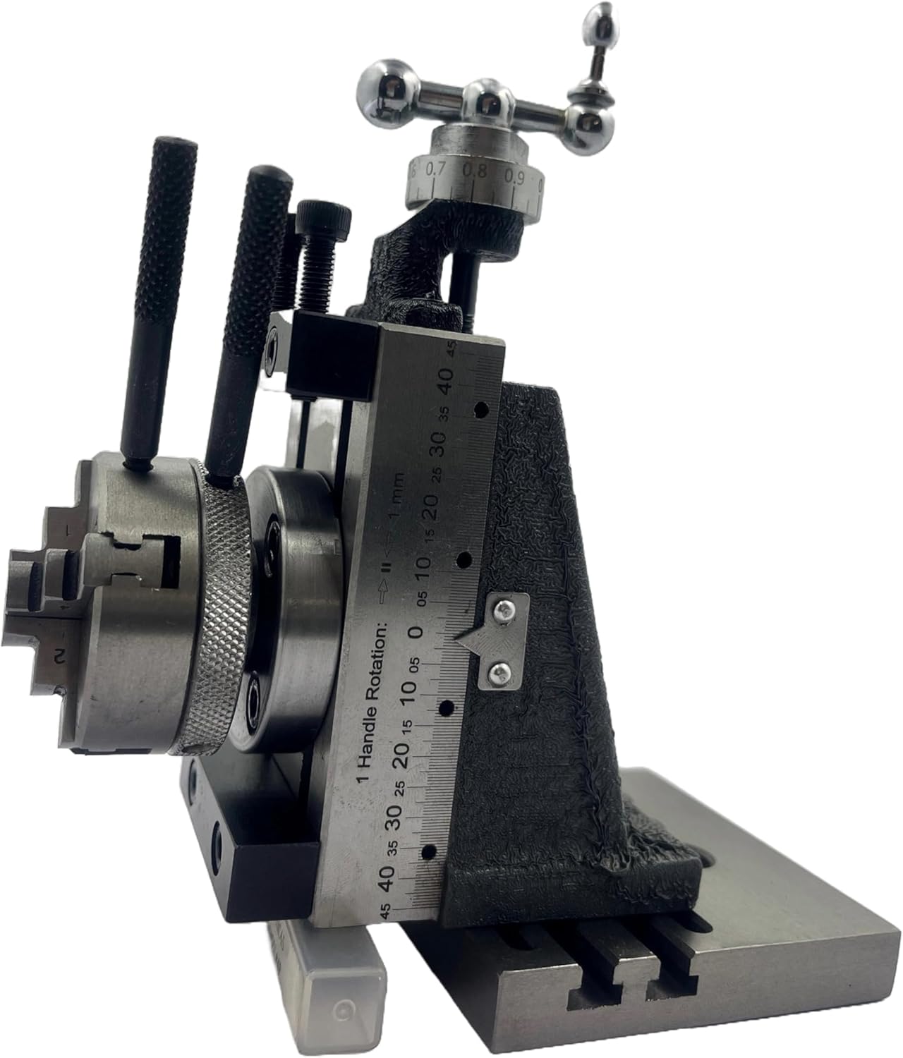 Assorts New Mini Fixed Vertical Slide (90mm x 50mm) with 3-Slots, Precision Side Scale, and 50mm 4-jaw Self-Centering Chuck with Back Plate and Base Plate - for Mini Lathe Applications