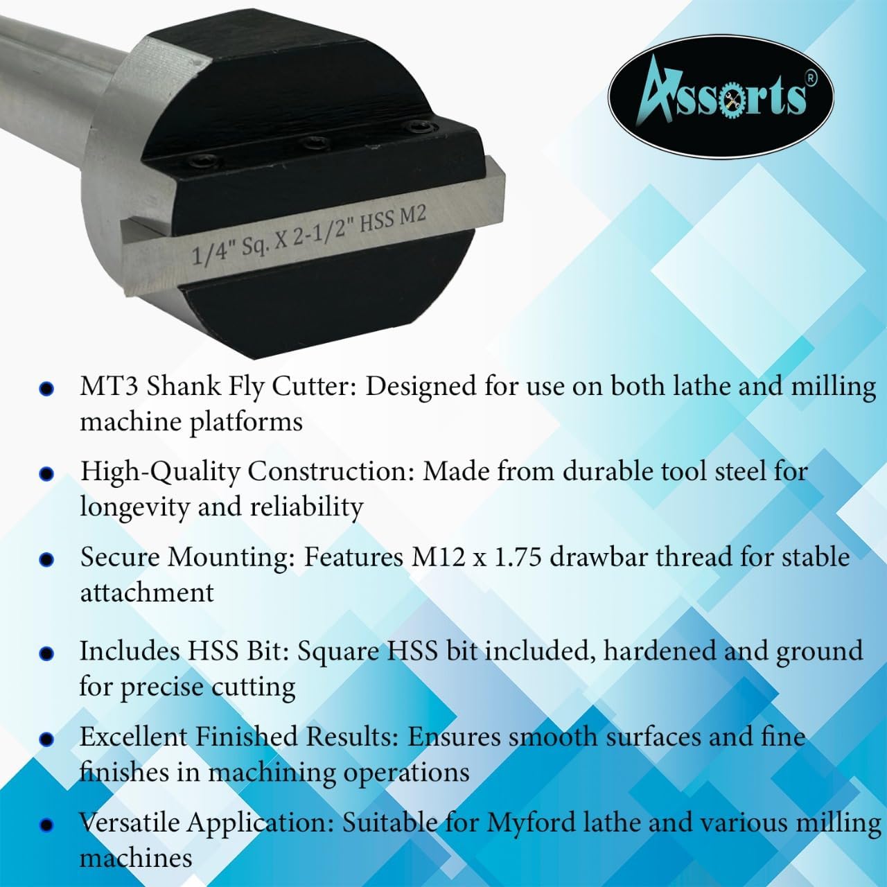Fly Cutter MT3 Shank (M12 x 1.75 Drawbar) for Lathe & Milling Machine with HSS Bitx
