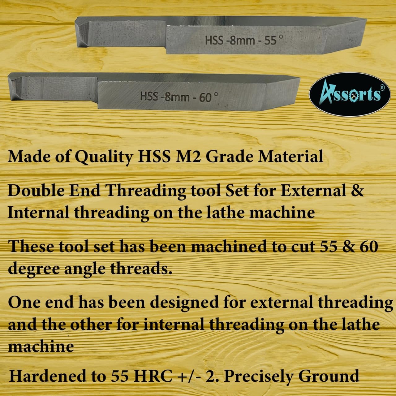Double End Internal External Threading HSS Tool Set for Lathe Machine (8 X 8 MM SHANK)