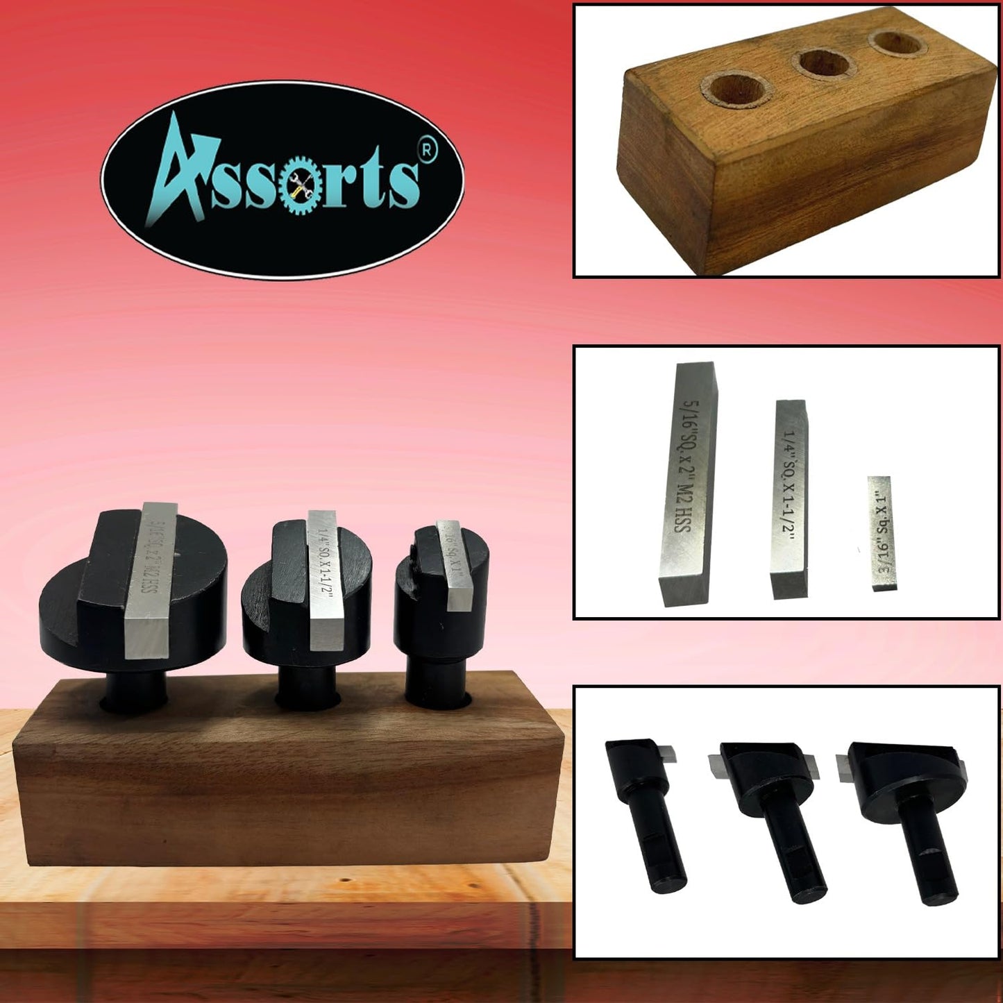 Set of 3 Pcs Fly Cutters 1/2" SHANK + HSS Tool Bit-Wooden Stand