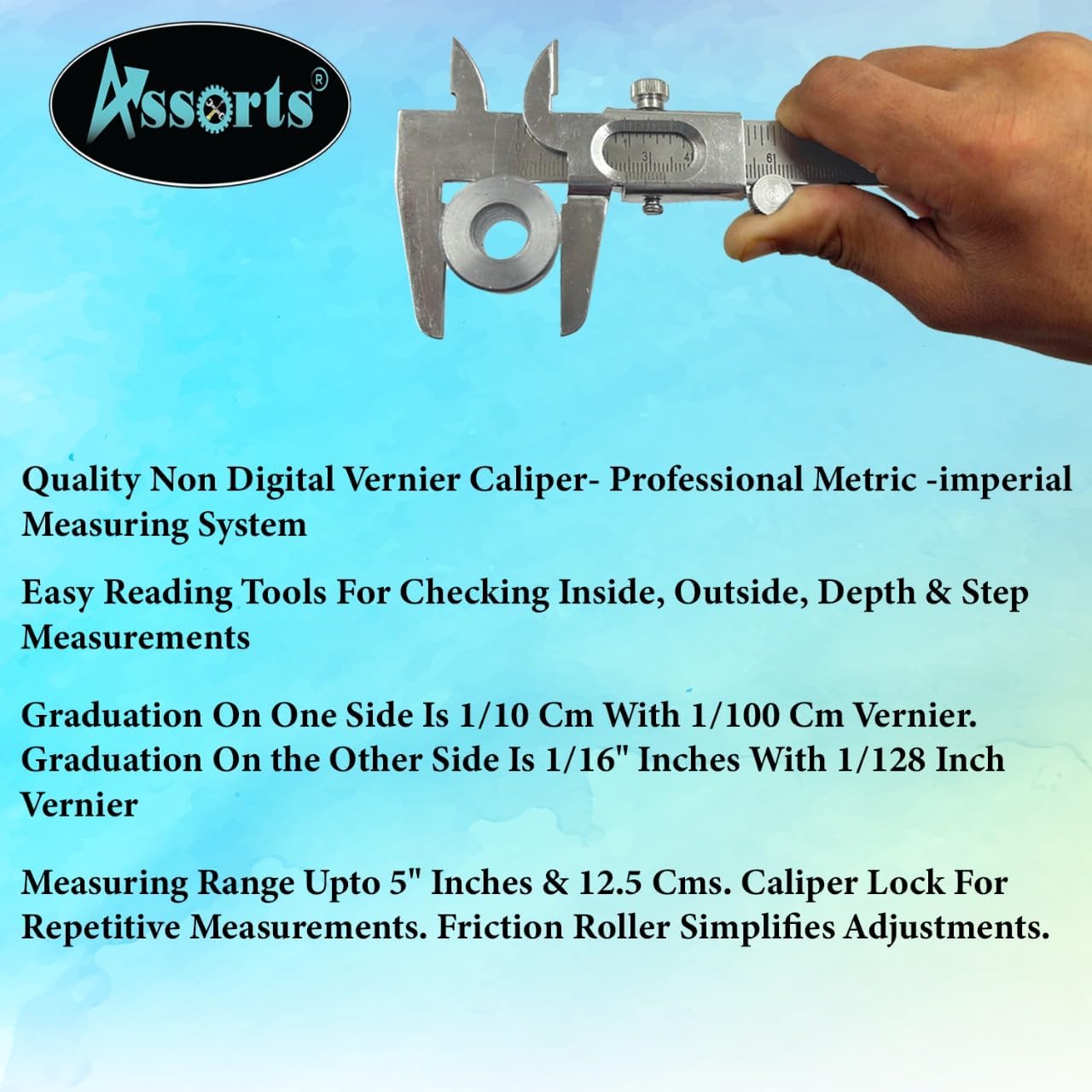 Quality Non Digital Vernier Caliper- Professional Metric -Imperial Measuring System Tools for Inside, Outside, Depth & Step Measurements (Stainless Steel Body)