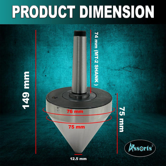 Bull Nose Pipe Live Revolving Center For Conventional Lathe II Under 5 Micron Run-out II Double Bearing II Fully Hardened & Ground II Capacity 0.5" to 3" Inch (12.5 to 75 mm) II (Morse Taper MT2)