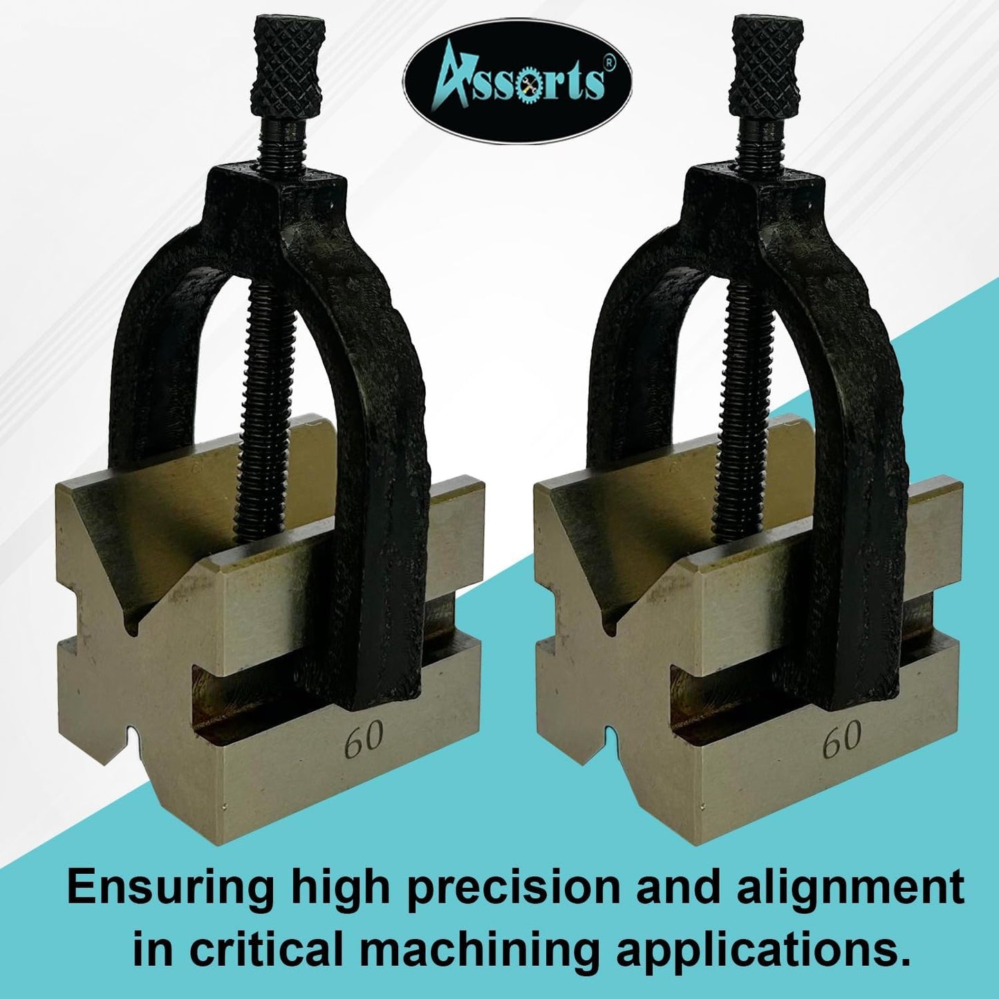 ASSORTS Hardened Tool Steel Vee V Block Pair Set with Clamps (32 x 32 x 40 mm (3/4" Capacity))
