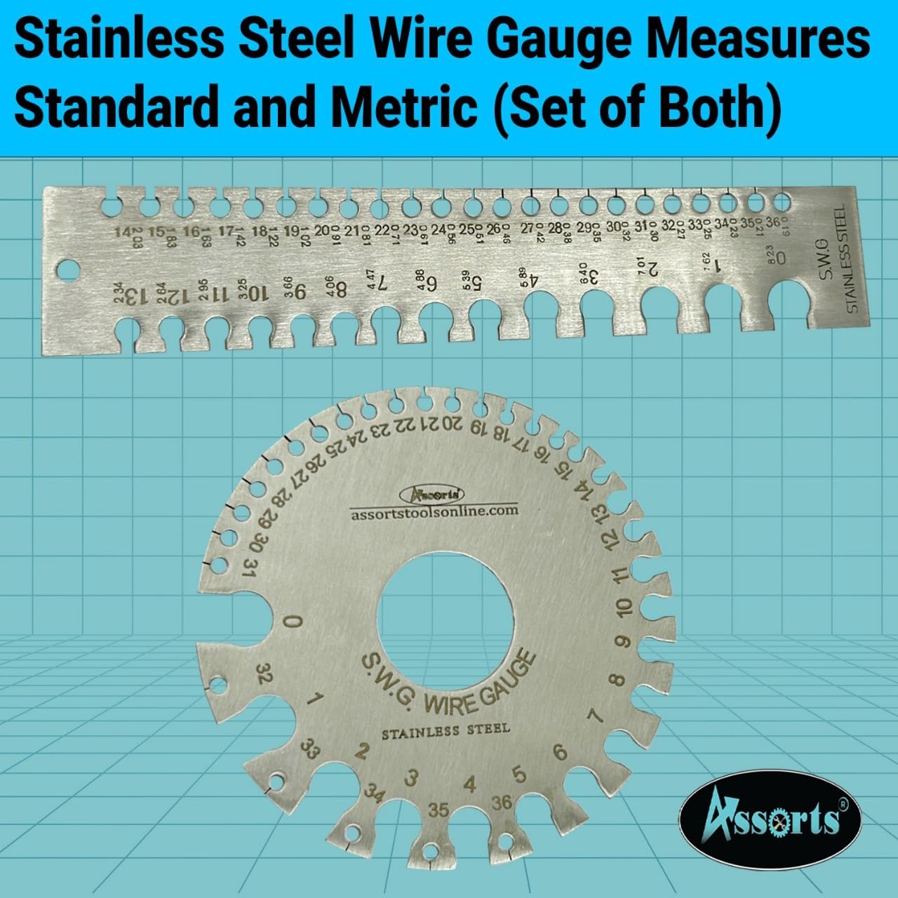 Stainless Steel Wire Gauge Measures Standard and Metric (Set of Both)