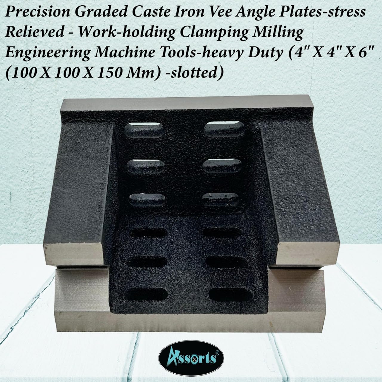 Quality Precision Graded Caste Iron Vee Angle Plates-stress Relieved - Work-holding Clamping Milling Engineering Machine Tools-heavy Duty (4" X 4" X 6" (100 X 100 X 150 Mm) -slotted)