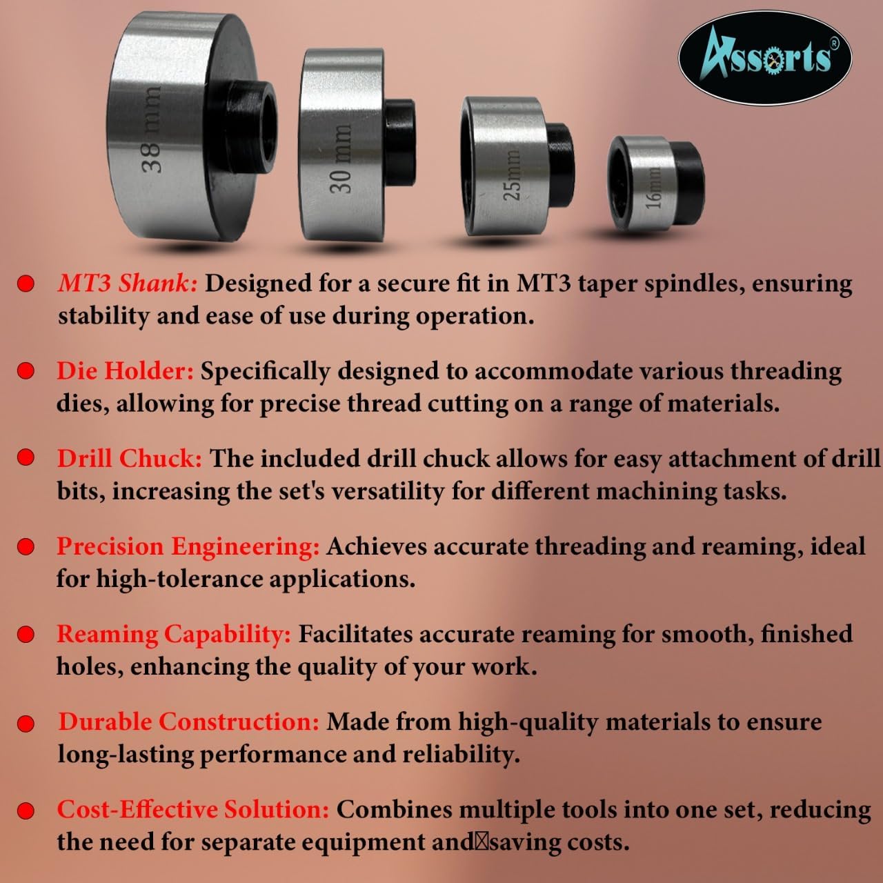 Assorts 3MT Tapping, Threading, and Reaming Die Holder Set with Drill Chuck - Metric