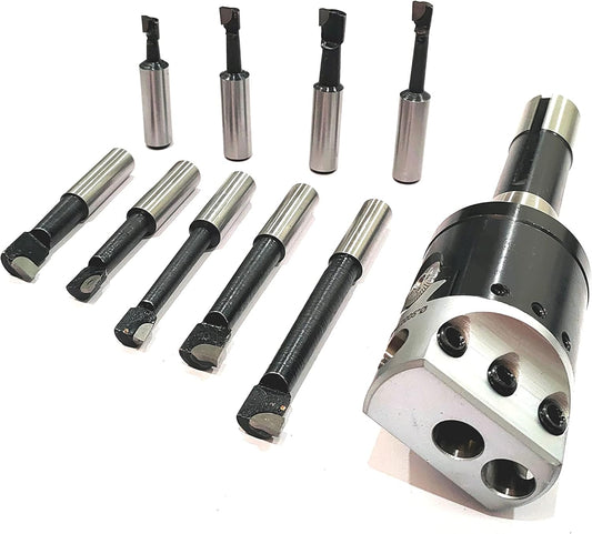 Assorts Quality Boring Head 2 Inches for Milling & Lathe Machine R8 (7/16 UNF Drawbar) & 9 pcs Carbide Tool Set