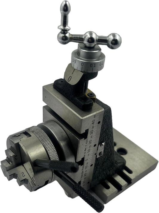 Assorts New High-Precision Mini Fixed Vertical Slide (90mm X 50mm) with Integrated Side Scale (3 Slots) and Base Plate, Featuring a 50mm 3-jaw Self-Centering Chuck with Back Plate