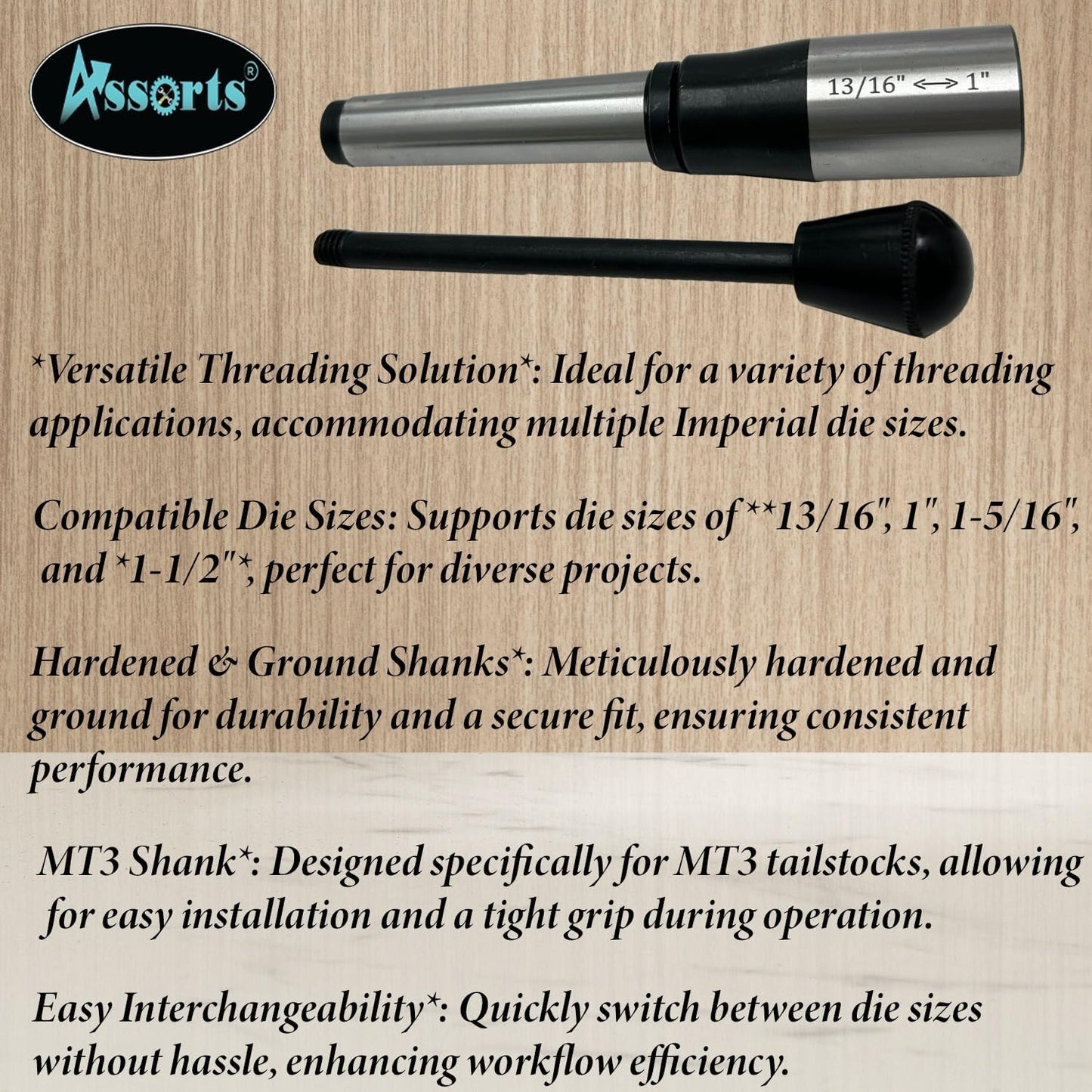 Lathe Tailstock Die Holder Attachment in MT3 Shank - Multiple Die Sizes 13/16", 1", 1-5/16", 1-1/2"
