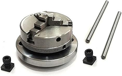 Precision Horizontal Vertical Milling Indexing 4"/ 100 Rotary Table, M6 Clamp Kit With Suitable Tailstock & Small Chuck & Fixing T Nut Bolts (With 65 MM 3 Jaw Self Centering Chuck)