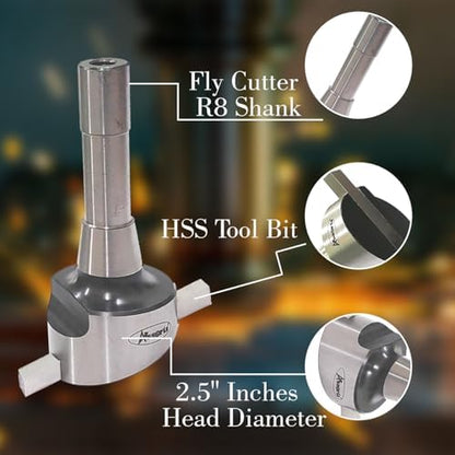 2.5" Inches Head Diameter Fly Cutter R8 Shank (7/16" UNF Drawbar) for Milling Machine with 3/8" Square HSS Tool Bit
