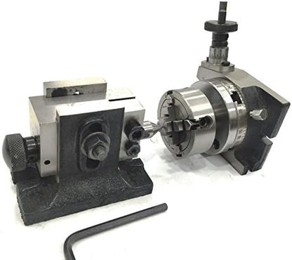 3" Inches/ 80 Mm Rotary Table & Small Chucks With Back Plate +fixing T Nuts Bolts + Suitable Tailstock (With 70 MM 4 Jaw Independent Chuck)
