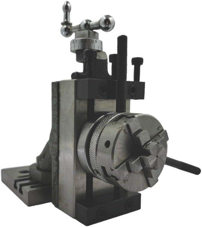 Assorts Mini Vertical Slide 90x50mm (2-Slot) – Fixed & Swivel, 3-Jaw/4-Jaw, Base Plate & Z-Angle Plate for Mini Lathe (Swivel Slide (2-Slot) + 4-Jaw Chuck + Base Plate)