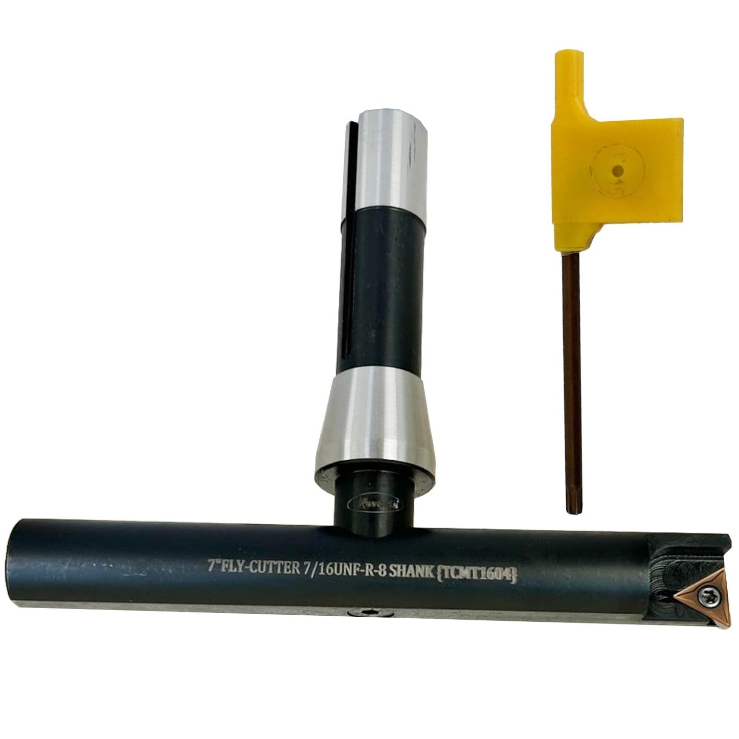 Assorts 7″ Balanced Fly Cutter Indexable Face Milling Cutter with R8 Shank (7/16″ UNF Drawbar Thread), Single TCMT1604 Insert, Torx Screw & Star Key Included