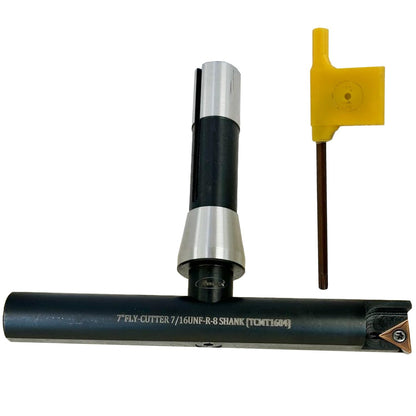 Assorts 7″ Balanced Fly Cutter Indexable Face Milling Cutter with R8 Shank (7/16″ UNF Drawbar Thread), Single TCMT1604 Insert, Torx Screw & Star Key Included