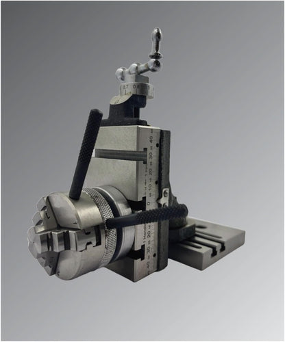 Assorts New Mini Swivel Vertical Slide (90mm X 50mm) featuring 3 Slots, a Side Scale, and a Base Plate, Enhanced with a Reliable 50mm 3-jaw Self-Centering Chuck including Back Plate