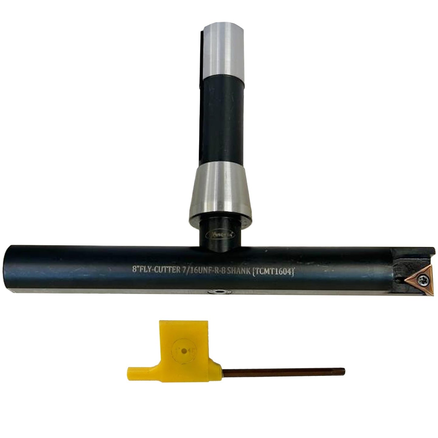 Assorts 8″ Balanced Fly Cutter Indexable Face Milling Cutter with R8 Shank (7/16″ UNF Drawbar Thread), Single TCMT1604 Insert, Torx Screw & Star Key Included