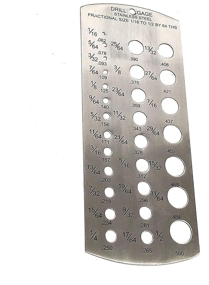 DIY Hand Tool Drill Gauge – Stainless Steel, Measures 1/16" to 1/2" in 64ths – Imperial Standard