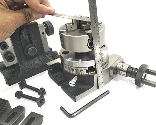 Assorts 3" Inches/ 80 Mm Rotary Table With 70 Mm-4 Jaws Independent Chuck+ Back Plate +fixing T Nuts Bolts + Suitable Tailstock & M6 Clamp Kit