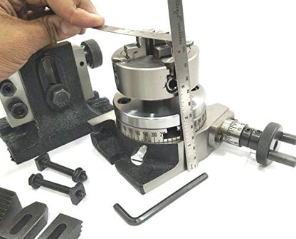 Assorts 3" Inches/ 80 Mm Rotary Table With 70 Mm-4 Jaws Independent Chuck+ Back Plate +fixing T Nuts Bolts + Suitable Tailstock & M6 Clamp Kit
