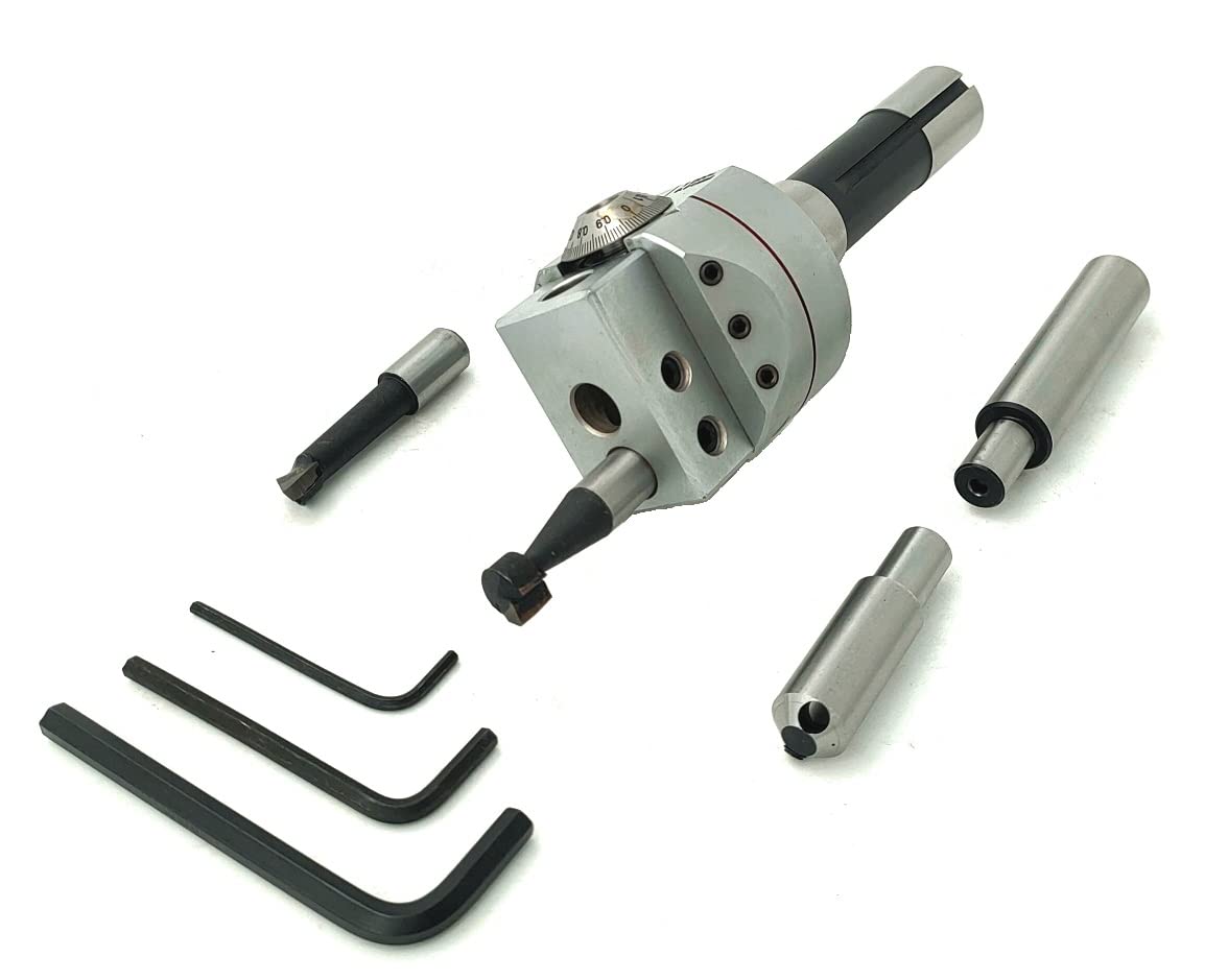 Boring Head Diameter 62 mm with 2 x Fly cutting tool holders & 2 x Carbide Brazed Tools II 1 Division: 0.01 mm (R8 Shank (7/16 UNF Drawbar))