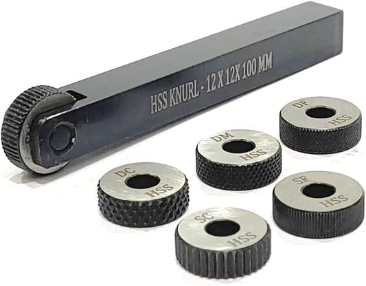Assorts Single wheel knurling tool holder with 5 spare HSS knurls (12 x 12 x 100 mm)