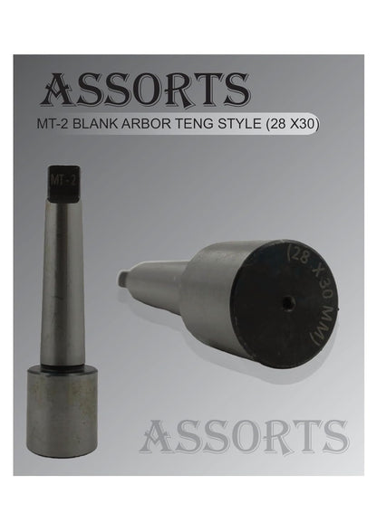 ASSORTS MT-2 Blank End Arbor with Teng Style (28mm x 30mm) - for Milling, Lathe, and Drill Machines