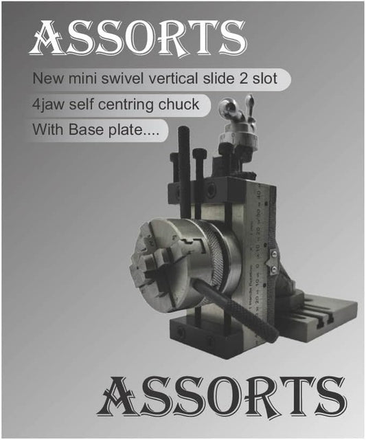 Assorts Mini Vertical Slide 90x50mm (2-Slot) – Fixed & Swivel, 3-Jaw/4-Jaw, Base Plate & Z-Angle Plate for Mini Lathe(with Clamp)