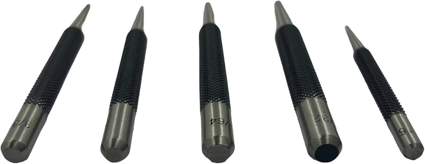 Set of 5 Round Head Center Punches for Metal and Woodworking – High-Quality Hand Tools