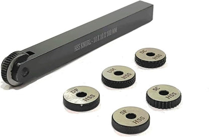 ASSORTS Set of Both Single Wheel Knurling Tool Holder with 5 HSS Knurls | Diamond & Straight Knurl Wheels | Lathe Knurl Tool for Metalworking