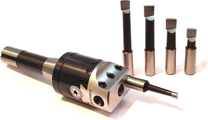 Precision Boring Head 2" for Milling & Lathe Machine 1 Div=0.0005" (R8 SHANK (7/16 UNF) W/ 5 PCS HSS BORING BAR SET)
