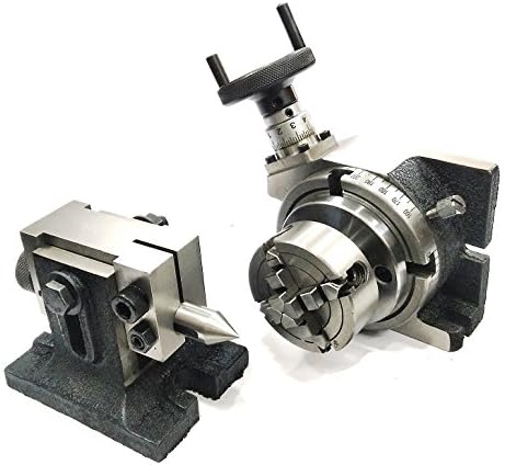 Assorts Precision Horizontal Vertical Milling Indexing 4"/ 100 Rotary Table With Suitable Tailstock & Small Chuck & Fixing T Nut Bolts (With 70 Mm 4 Jaws Independent Chuck)