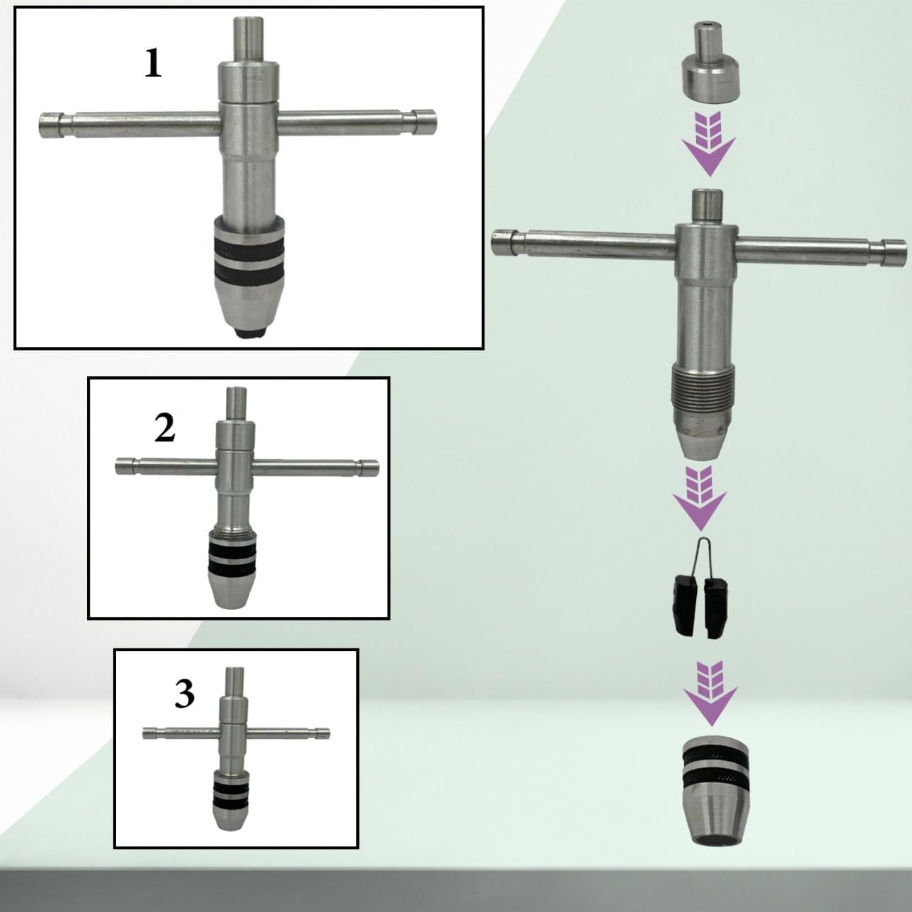 ASSORTS 3-Piece Precision Tap Wrench Set with Rotating Cap - Innovative Design for Enhanced Runout Accuracy