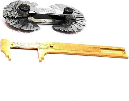 Combo of Thread Pitch Gauge & 4" (100 mm) Brass Vernier Gauge measuring tools