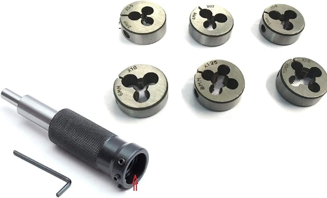 Lathe Tailstock Die Holder in Straight 3/8" Parallel Shank & 6 sets Metric Dies