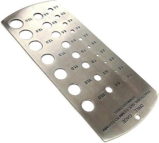 DIY Hand Tool Drill Gauge – Stainless Steel, Measures 1/16" to 1/2" in 64ths – Imperial Standard